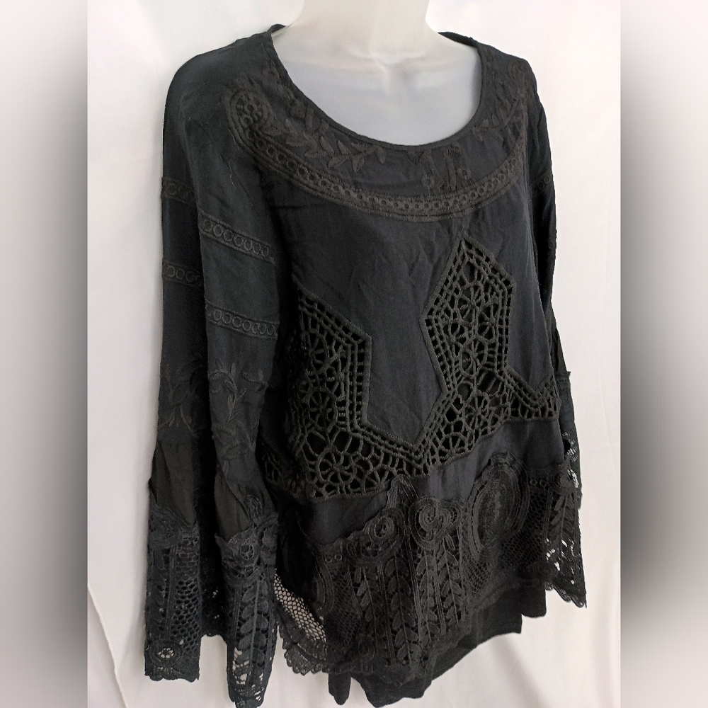 SOFT SURROUNDINGS XL Elegant Whimsigoth‎ Fairycore Grunge Black Lace Blouse - Picture 5 of 8